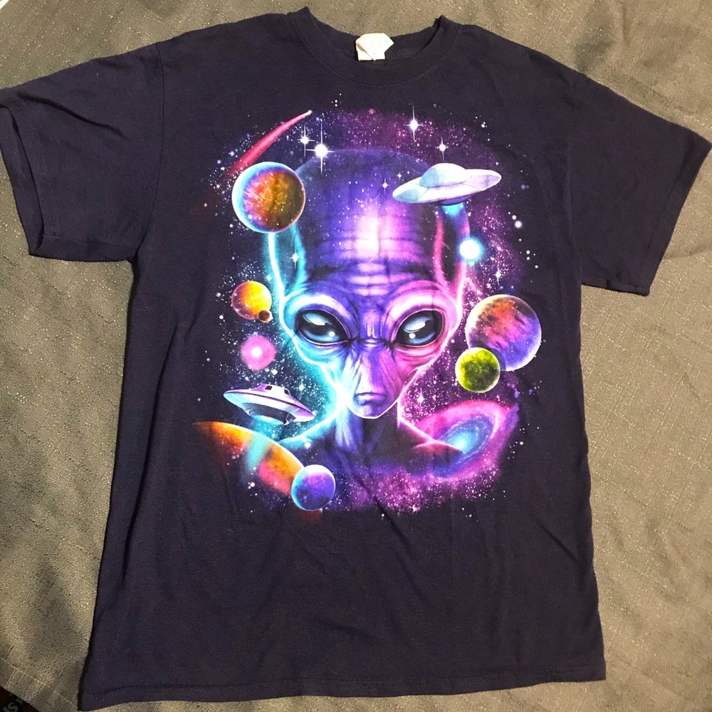 Purple Alien UFO trippy graphic tshirt